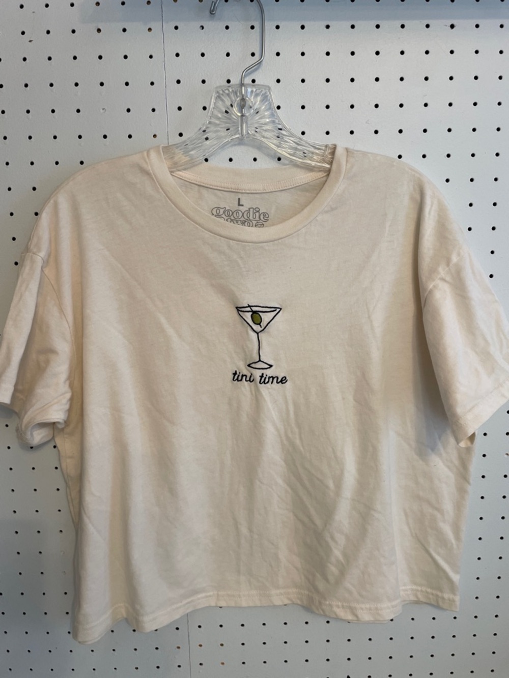 Goodie Two Sleeves Brand Cream 'Tini Time' Crop Top